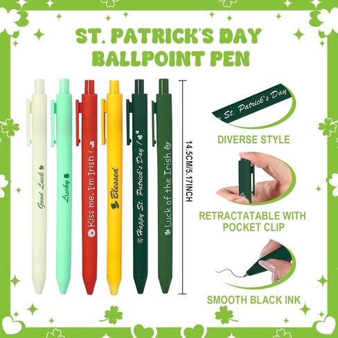 48 Pcs St. Patrick's Day Sticky Notes and Pens Bulk for Kids Classroom Gifts Appreciation Gifts 24 Irish Theme Ballpoint Pens 24 Green Lucky Sticky Notes for Office, Irish Festival for Coworkers in Kuwait