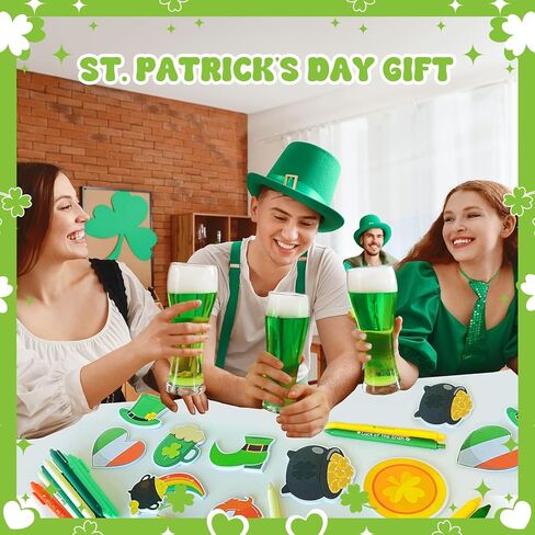 48 Pcs St. Patrick's Day Sticky Notes and Pens Bulk for Kids Classroom Gifts Appreciation Gifts 24 Irish Theme Ballpoint Pens 24 Green Lucky Sticky Notes for Office, Irish Festival for Coworkers in Kuwait