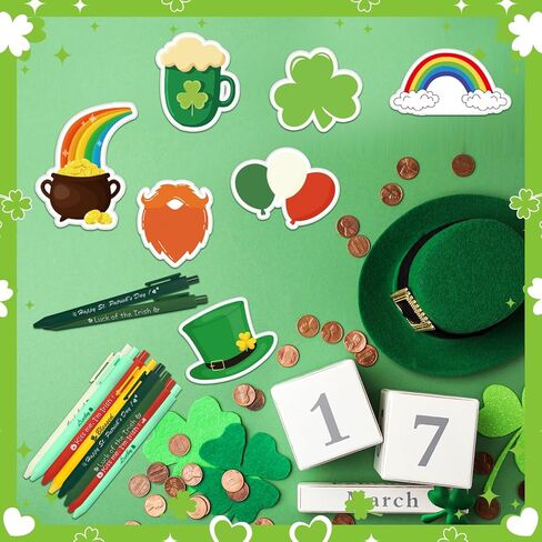 48 Pcs St. Patrick's Day Sticky Notes and Pens Bulk for Kids Classroom Gifts Appreciation Gifts 24 Irish Theme Ballpoint Pens 24 Green Lucky Sticky Notes for Office, Irish Festival for Coworkers in Kuwait