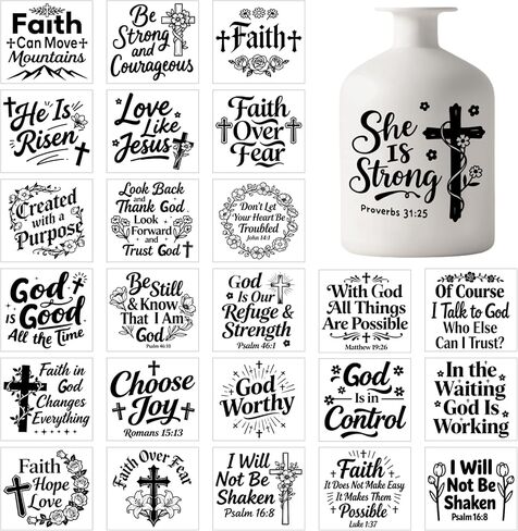 GLOBLELAND 25 Sheets Bible Verses Colorful Vase Decals Stickers Inspirational Texts Adhesive Lantern Stickers Decals for Jar Window Lamp Decals Glass Art Home Decor in Saudi Arabia