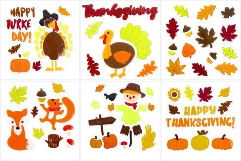 Fall Thanksgiving Window Gel Clings, Happy Thanksgiving Pumpkin Turkey Maple Leaf Scarecrow, School Home Supplies in Kuwait