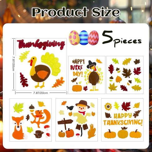 Fall Thanksgiving Window Gel Clings, Happy Thanksgiving Pumpkin Turkey Maple Leaf Scarecrow, School Home Supplies in Kuwait
