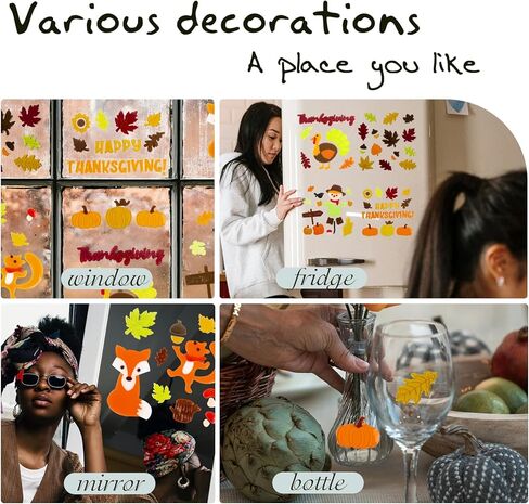 Fall Thanksgiving Window Gel Clings, Happy Thanksgiving Pumpkin Turkey Maple Leaf Scarecrow, School Home Supplies in Kuwait