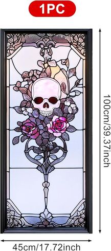 Art Nouveau Skull Rose Privacy Window Film Gothic Stained Glass Decorative Cling for Glass Doors and Windows Halloween Vintage PVC Panel 17.7x39.3 Inch Indoor Home Office Decor in Saudi Arabia