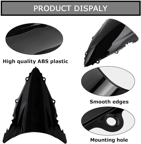 Windshield Windscreen Double Bubble Front Wind Screen Shield Protective Cover for YZF R6 2003 2004 2005 and for YZF R6S 2006 2007 2008 2009(Black) in Saudi Arabia