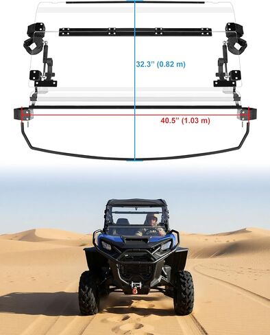 SAUTVS أمامي قابل للطي للزجاج الأمامي الكامل لملحقات Can-Am Commander & Commander MAX 2021-2026، نافذة زجاجية أمامية شفافة مطلية بالبوليستر مقاس 1/5 بوصة، يمكن إغلاقها أو تهويتها أو فتحها بالكامل in Saudi Arabia