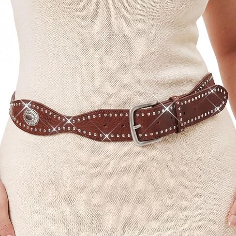 BODIY Vintage Leather Waist Belt Black Studded Western Belt Retro PU Wide Belts Y2K Cowgirl Jeans Belts for Women in Saudi Arabia