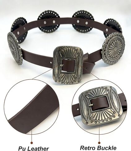 Western-Disc-Belt for Women Cowgirl Hollow Belt Vintage Boho Oval Waist Belts for Jeans Dresses in Saudi Arabia
