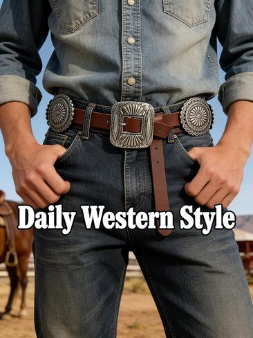 Western-Disc-Belt for Women Cowgirl Hollow Belt Vintage Boho Oval Waist Belts for Jeans Dresses in Saudi Arabia