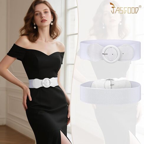 JASGOOD Women Wide Suede Elastic Belt Vintage Stretchy Waist Belts for Dress Casual Chunky Belt Classic Round Buckle in Saudi Arabia