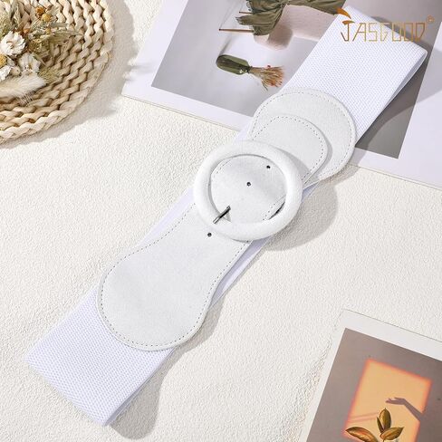JASGOOD Women Wide Suede Elastic Belt Vintage Stretchy Waist Belts for Dress Casual Chunky Belt Classic Round Buckle in Saudi Arabia