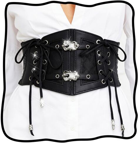 Nicute Black Corset Belt Wide Elastic Leather Waist Belt Vintage Waist Accessories for Women in Saudi Arabia