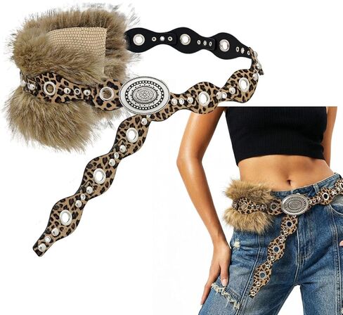 Bohend Faux Fur Leather Belt Brown Furry Belt Y2K Fuzzy Belts Accessory for Women in Saudi Arabia