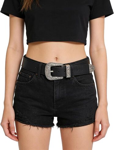 Eigso Women Punk Waist Belt for Jeans Pants Vintage Embossed Buckle Cowboy Outfit Casual Leather Belt for Woman Man in Saudi Arabia
