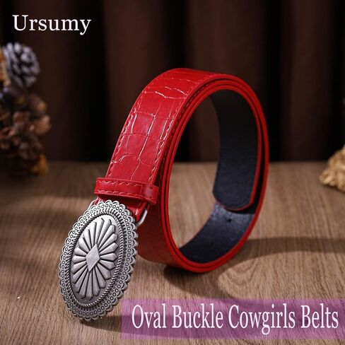 Ursumy Western Women Leather Belt with Oval Buckle Cowgirls Belts for Jeans Vintage Country Belt for Ladies in Saudi Arabia
