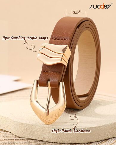 SUOSDEY Leather Belts for Women Skinny Waist Belt with Gold Buckle Elegant Ladies Belt for Jeans Pants Dress in Saudi Arabia