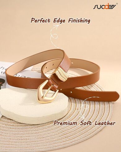 SUOSDEY Leather Belts for Women Skinny Waist Belt with Gold Buckle Elegant Ladies Belt for Jeans Pants Dress in Saudi Arabia