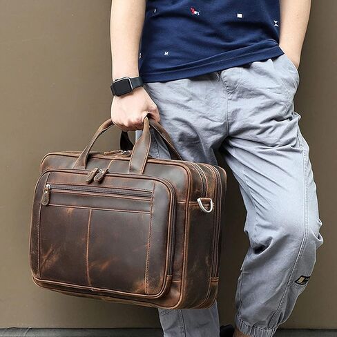 Leather Briefcase,17 Inch Laptop Bag, Large Business for Men Women, Travel Case Shoulder, Waterproof Expandable Computer Messenger in Kuwait