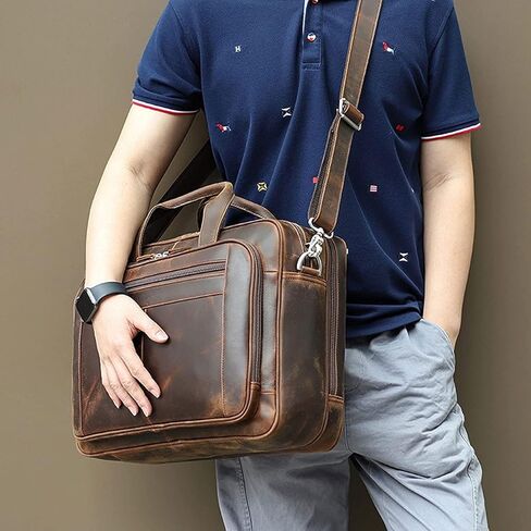 Leather Briefcase,17 Inch Laptop Bag, Large Business for Men Women, Travel Case Shoulder, Waterproof Expandable Computer Messenger in Kuwait