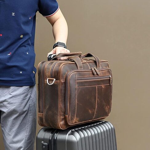 Leather Briefcase,17 Inch Laptop Bag, Large Business for Men Women, Travel Case Shoulder, Waterproof Expandable Computer Messenger in Kuwait