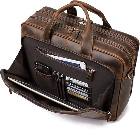 Leather Briefcase,17 Inch Laptop Bag, Large Business for Men Women, Travel Case Shoulder, Waterproof Expandable Computer Messenger in Kuwait
