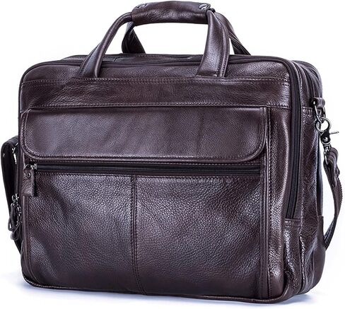 Genuine Leather Briefcase for Men 15.6 Inch Laptop Computer Case Business Travel Work Messenger Cross Body Shoulder Bags(Brown) in Kuwait