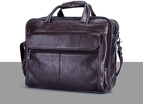 Genuine Leather Briefcase for Men 15.6 Inch Laptop Computer Case Business Travel Work Messenger Cross Body Shoulder Bags(Brown) in Kuwait