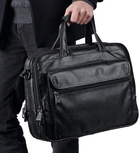 Genuine Leather Briefcase for Men 15.6 Inch Laptop Computer Case Business Travel Work Messenger Cross Body Shoulder Bags(Brown) in Kuwait