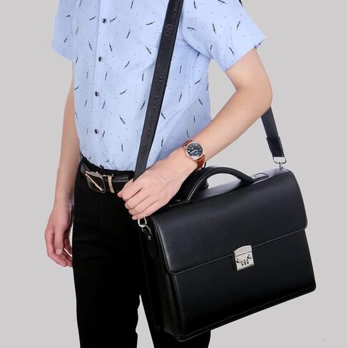 Male Handbags Pu Leather Men's Tote Briefcase Business Shoulder Bag for Men Laptop Bags(Black) in Kuwait