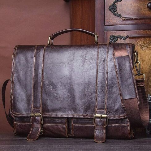 Men Leather Briefcase Business Handbag Messenger Bags Male Vintage Shoulder Bag Men's Large Laptop Travel in Kuwait