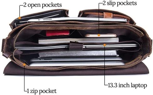 Men Leather Briefcase Business Handbag Messenger Bags Male Vintage Shoulder Bag Men's Large Laptop Travel in Kuwait