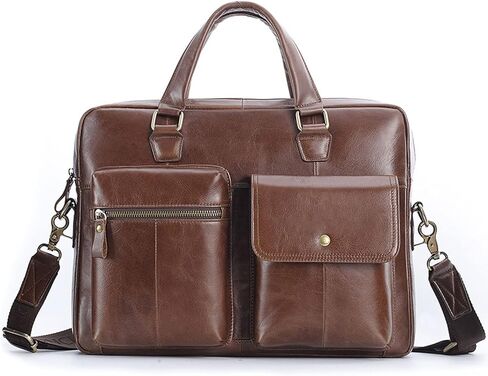 حقيبة رجالية حقيبة جلدية حقيقية موضة سعة كبيرة رجال الأعمال حقائب كتف حقيبة كمبيوتر محمول (B) in Kuwait