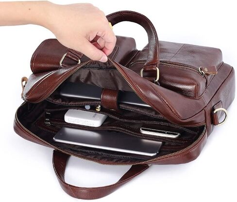 حقيبة رجالية حقيبة جلدية حقيقية موضة سعة كبيرة رجال الأعمال حقائب كتف حقيبة كمبيوتر محمول (B) in Kuwait
