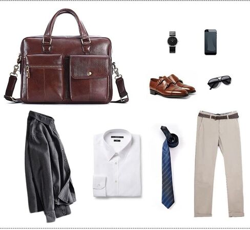 حقيبة رجالية حقيبة جلدية حقيقية موضة سعة كبيرة رجال الأعمال حقائب كتف حقيبة كمبيوتر محمول (B) in Kuwait