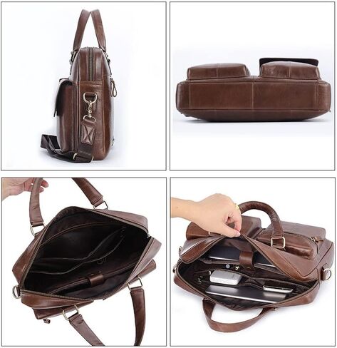 حقيبة رجالية حقيبة جلدية حقيقية موضة سعة كبيرة رجال الأعمال حقائب كتف حقيبة كمبيوتر محمول (B) in Kuwait