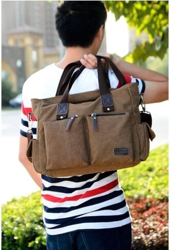 Messenger Bag for Men Vintage Resistant Canvas Laptop Briefcase Shoulder for Women in Kuwait