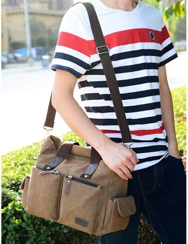 Messenger Bag for Men Vintage Resistant Canvas Laptop Briefcase Shoulder for Women in Kuwait