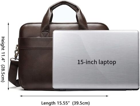 15'' Leather Laptop Work Bag Office Business Briefcase Messenger for Men(Black) in Kuwait