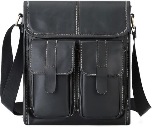 Waterproof Leather Messenger Bag - Vintage Men’s Laptop Briefcase, Shoulder for Office Travel College bag(Black) in Kuwait