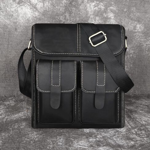 Waterproof Leather Messenger Bag - Vintage Men’s Laptop Briefcase, Shoulder for Office Travel College bag(Black) in Kuwait
