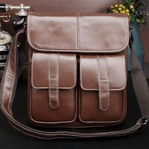 Waterproof Leather Messenger Bag - Vintage Men’s Laptop Briefcase, Shoulder for Office Travel College bag(Black) in Kuwait