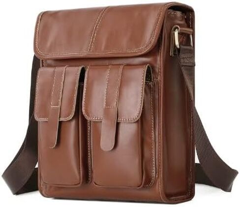 Waterproof Leather Messenger Bag - Vintage Men’s Laptop Briefcase, Shoulder for Office Travel College bag(Black) in Kuwait