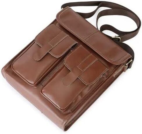 Waterproof Leather Messenger Bag - Vintage Men’s Laptop Briefcase, Shoulder for Office Travel College bag(Black) in Kuwait