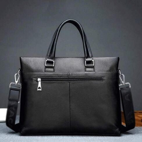 حقيبة كمبيوتر محمول جلدية للرجال، حقيبة كتف، حقيبة للمحامين، للرجال (أسود) in Kuwait