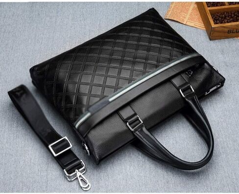 حقيبة كمبيوتر محمول جلدية للرجال، حقيبة كتف، حقيبة للمحامين، للرجال (أسود) in Kuwait