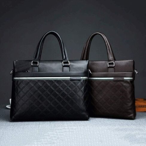 حقيبة كمبيوتر محمول جلدية للرجال، حقيبة كتف، حقيبة للمحامين، للرجال (أسود) in Kuwait