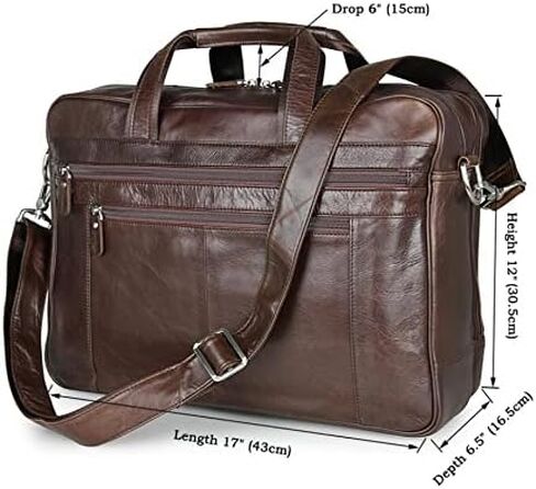 Vintage Leather Briefcase 17 Inch Laptop Case Business Travel Messenger Shoulder Bag For Men(Size:43x16.5x30.5cm) in Kuwait