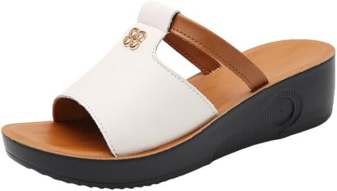 Women's Comfortable Wedge Sandals – Floral Print Open Toe Slip-On Shoes with Thick Sole for Casual & Everyday Wear slippers in Saudi Arabia