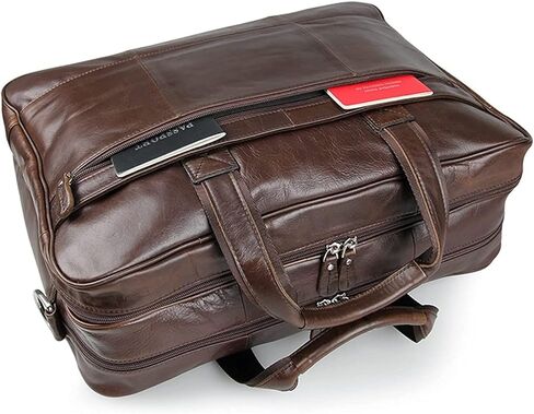 Vintage Leather Briefcase 17 Inch Laptop Case Business Travel Messenger Shoulder Bag For Men(Size:43x16.5x30.5cm) in Kuwait