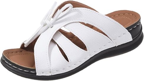 Women's Wedge Sandals Leather Slippers Open Toe Fish Mouth Wedge Slides Sandal Comfortable Slipper Summer Slip On Beach Shoes in Kuwait